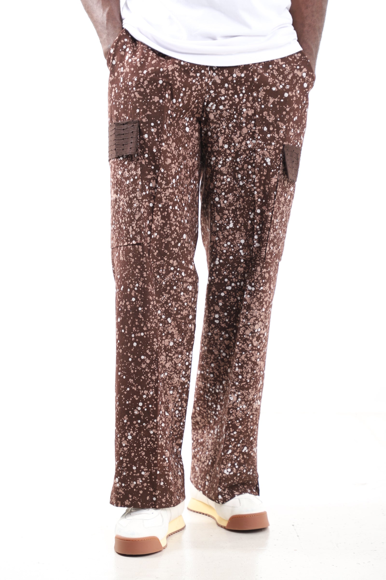 Handmade Adire Splatter Print Cargo Pants – Brown & Cream