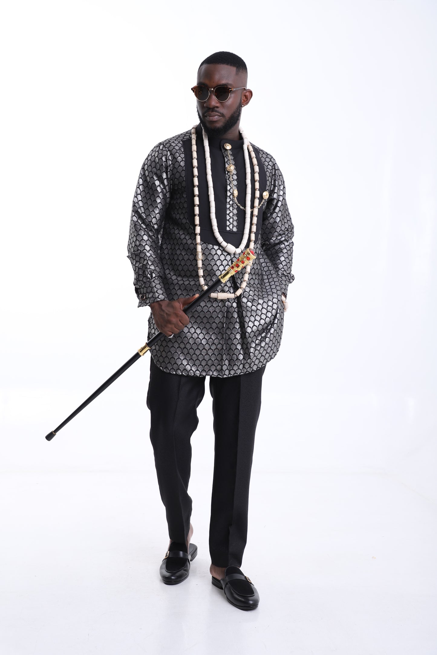 BLACK AND SILVER TRADITIONAL ATTIRE