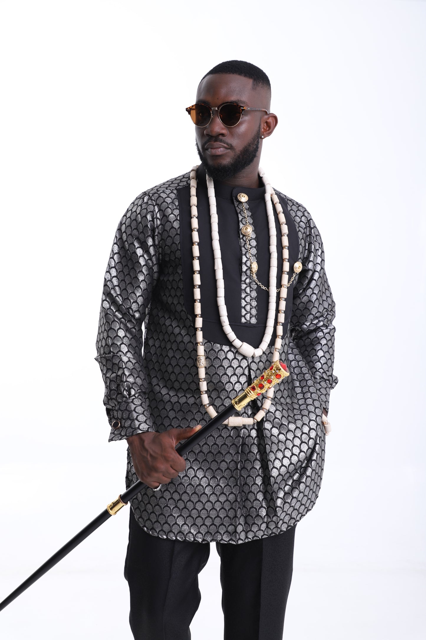 BLACK AND SILVER TRADITIONAL ATTIRE