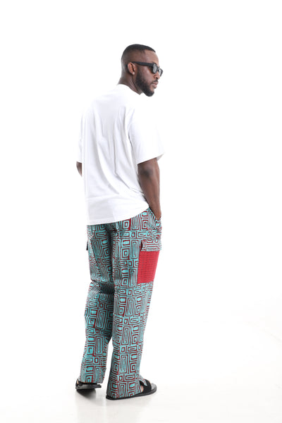 Cotton Geometric Adire Cargo Pants Set with Oversized White T-Shirt