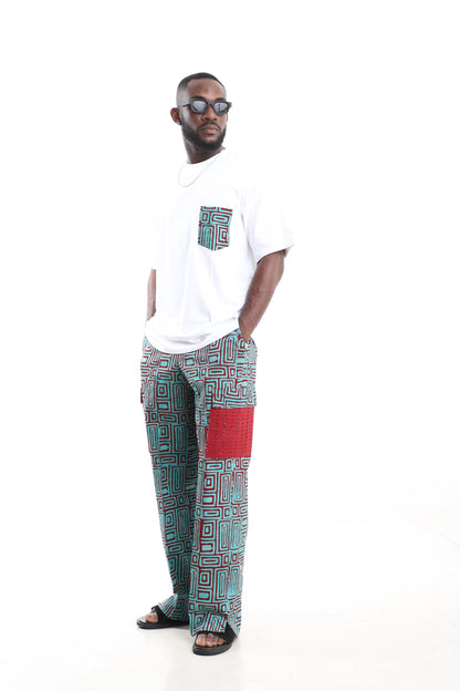 Cotton Geometric Adire Cargo Pants Set with Oversized White T-Shirt