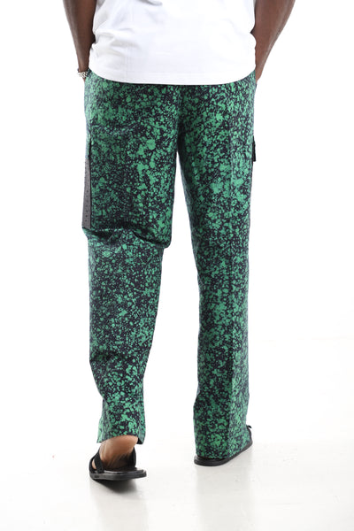King Kaftan Emerald Splatter Print Batik Adire Cargo Pants – Back View – African men's fashion Nigeria
