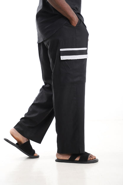 King Kaftan Black Linen Cargo Pants – Side View – African men's fashion Nigeria