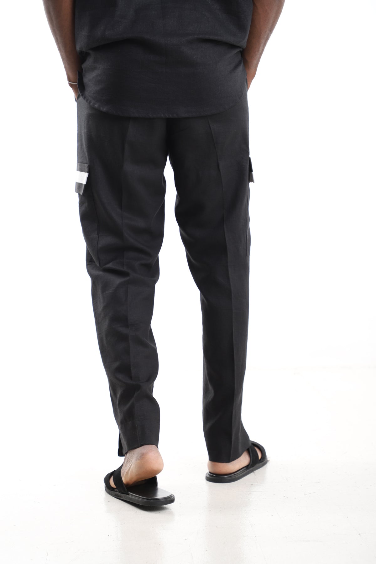 King Kaftan Black Linen Cargo Pants – Back View – African men's fashion Nigeria