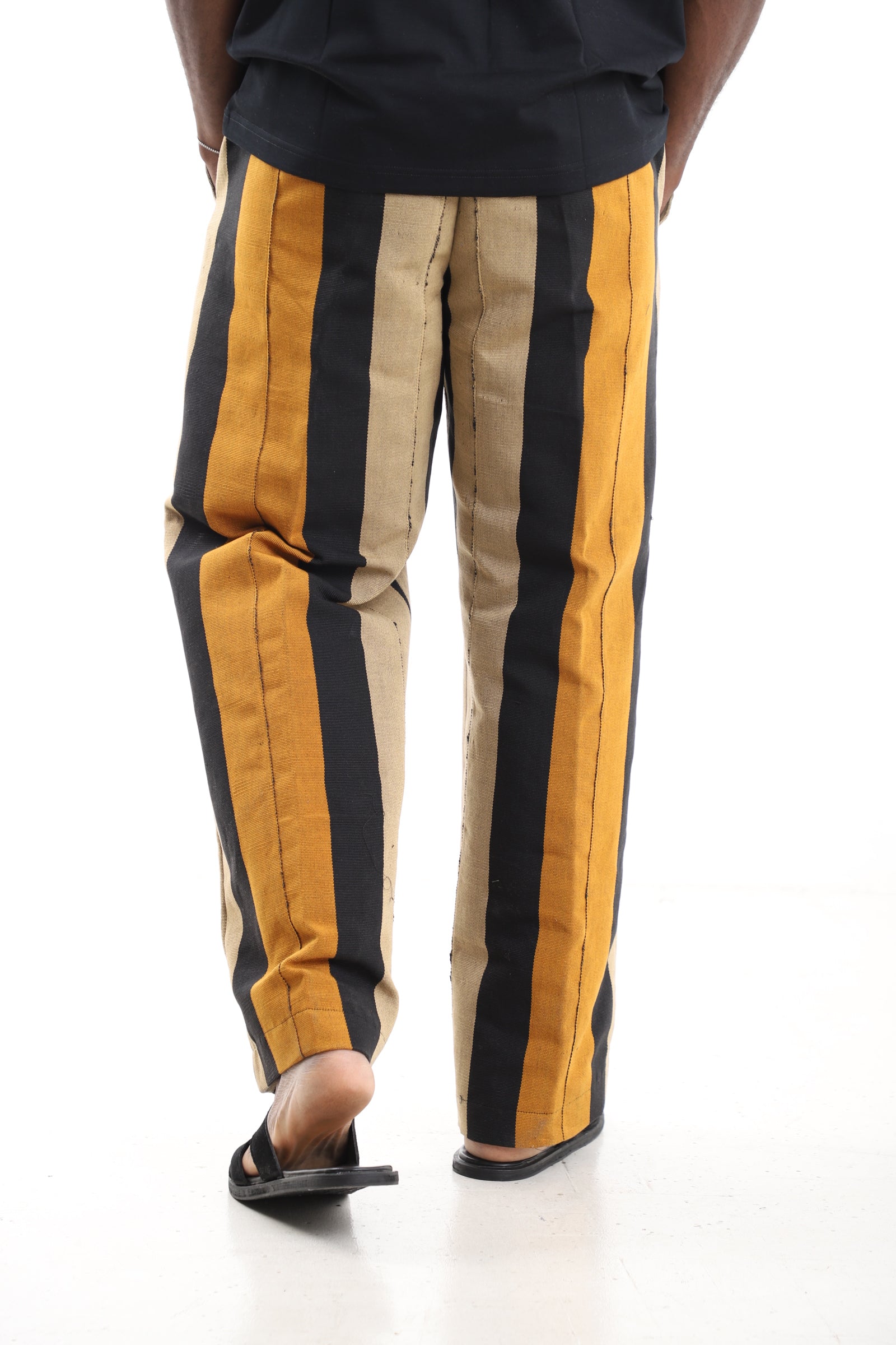 King Kaftan Handwoven Striped Cotton Aso-Oke Wide-Leg Pants – Back View – African men's fashion Nigeria