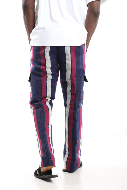King Kaftan Handwoven Striped Cotton Aso-Oke Cargo Pants – Back View – African men's fashion Nigeria