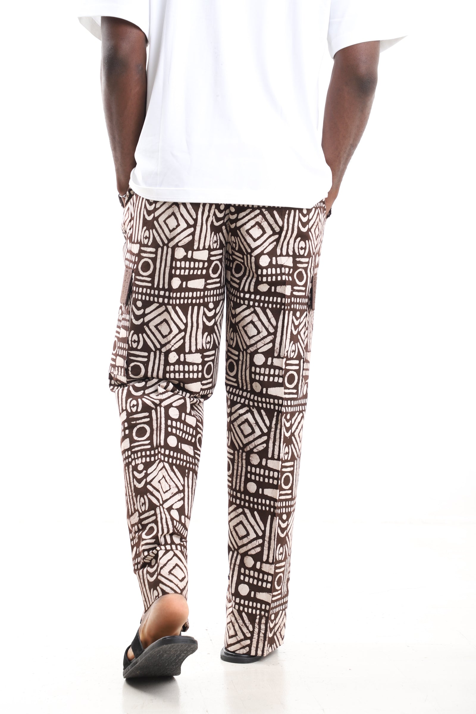 King Kaftan Brown Adire Cargo Pants – Back View – African men's fashion Nigeria