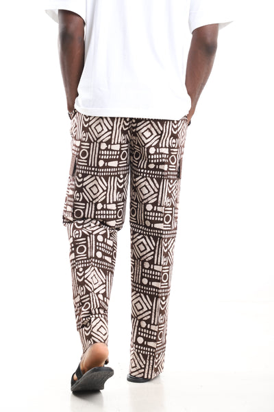 King Kaftan Brown Adire Cargo Pants – Back View – African men's fashion Nigeria