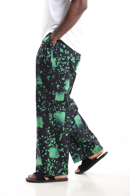 King Kaftan Green Adire Cargo Pants – Side View – African men's fashion Nigeria