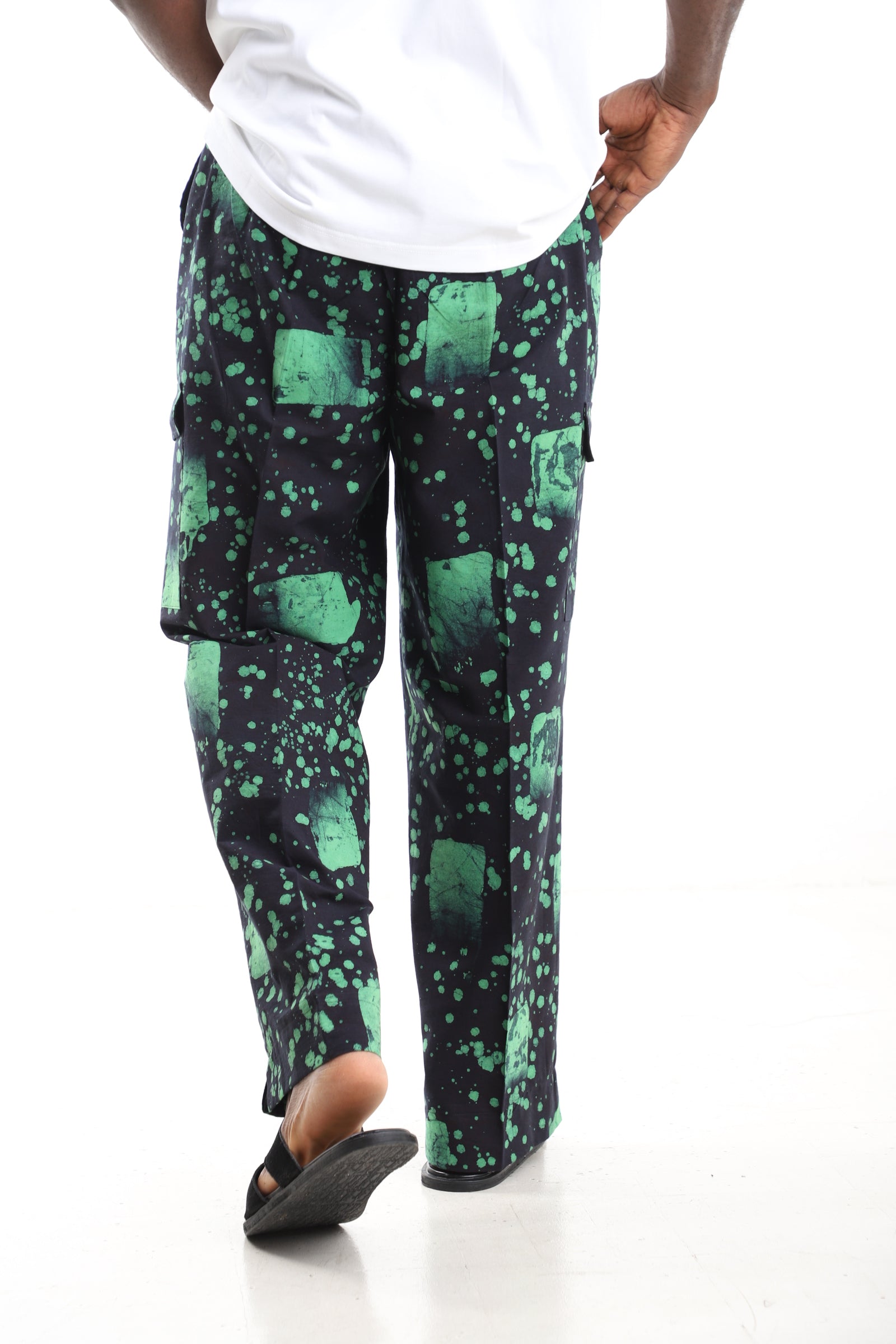 King Kaftan Green Adire Cargo Pants – Back View – African men's fashion Nigeria