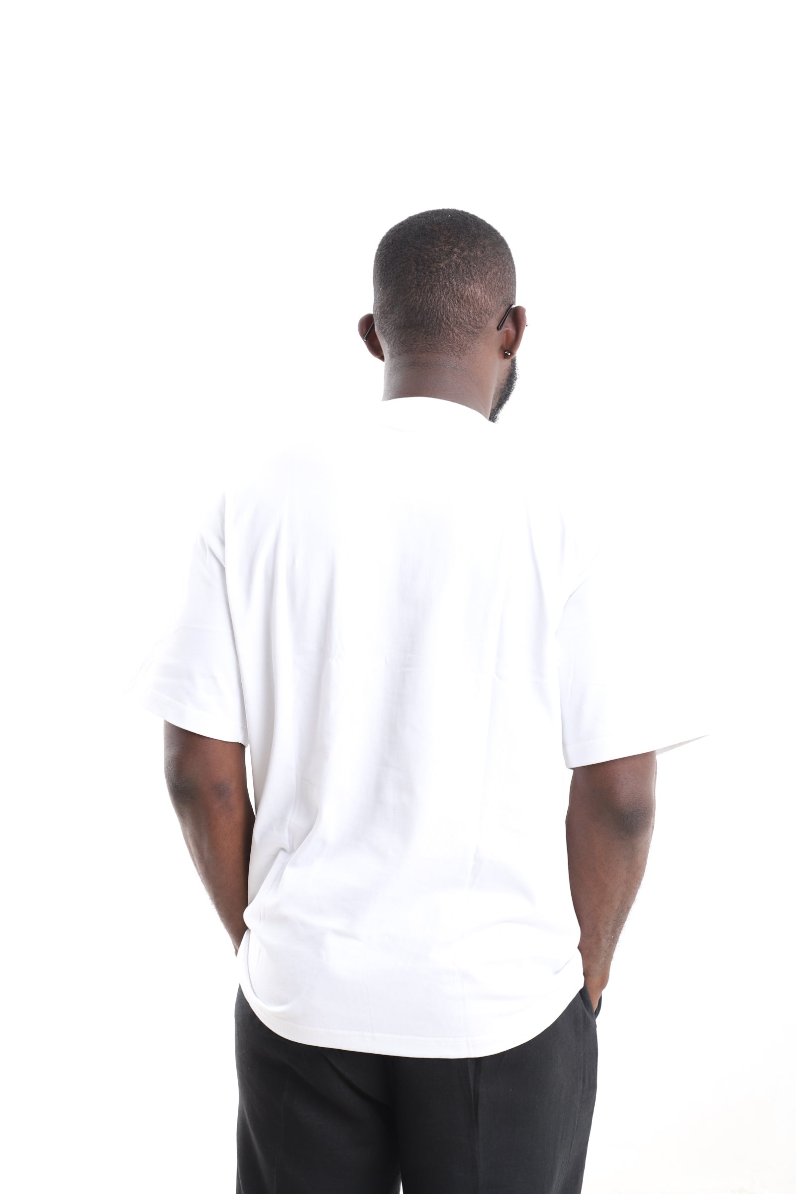 White Linen-Cotton T-Shirt with Striped Fringe Aso-Oke Chest Patch