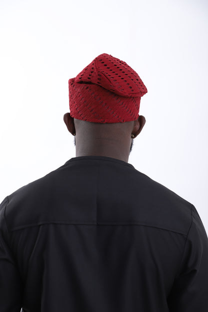 Red Aso-Oke Cap
