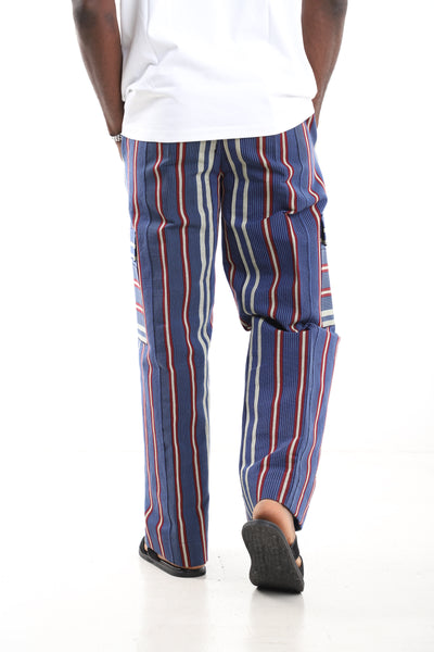 King Kaftan Striped Hand-Woven Aso-Oke Utility Cargo Pants – Back View – African men's fashion Nigeria