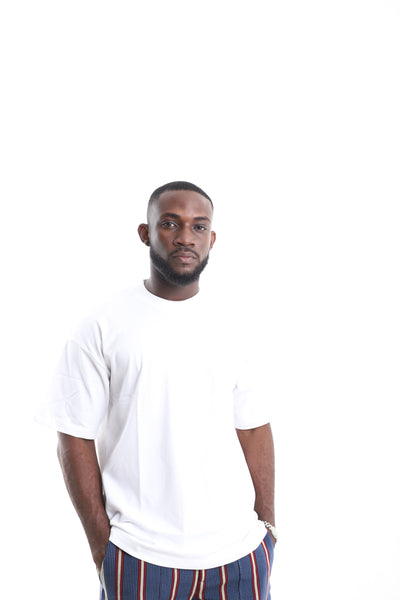 King Kaftan White Cotton T-Shirt – Front View – African men's fashion Nigeria