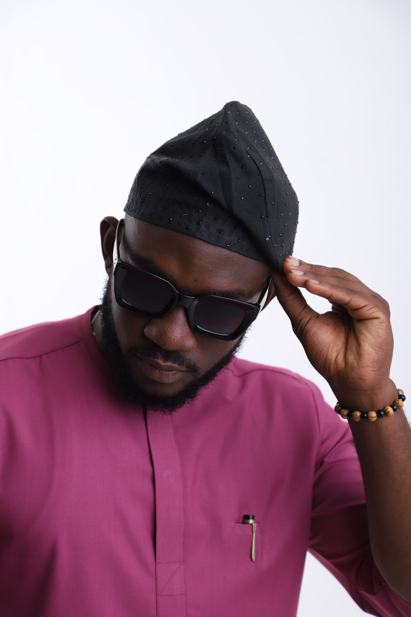 Black Aso-Oke Cap