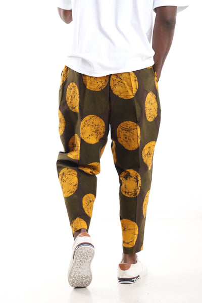 King Kaftan Sunburst Batik Adire Cotton Barrel Pants – Back View – African men's fashion Nigeria