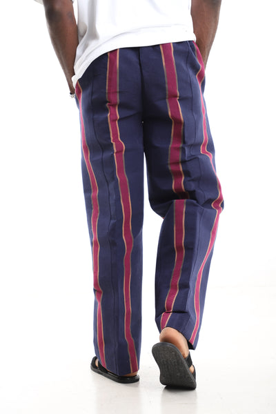 King Kaftan Striped Hand-Woven Aso-Oke Wide-Leg Trousers – Back View – African men's fashion Nigeria