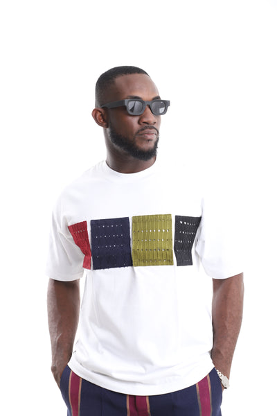 King Kaftan Colorblock Eyelet Patchwork T-Shirt – Side View – African men's fashion Nigeria