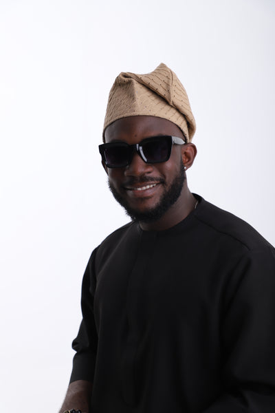 Beige Aso-Oke Cap