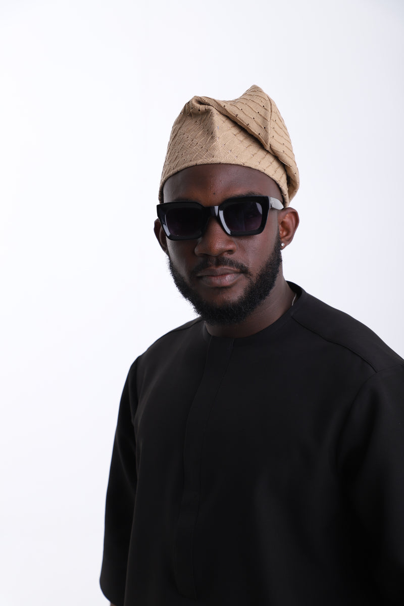 Beige Aso-Oke Cap