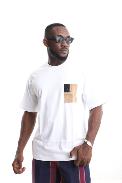 King Kaftan Textured Patchwork Pocket T-Shirt – Front View – African men's fashion Nigeria