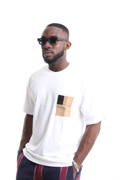 King Kaftan Textured Patchwork Pocket T-Shirt – Patch Pocket Detail – African men's fashion Nigeria