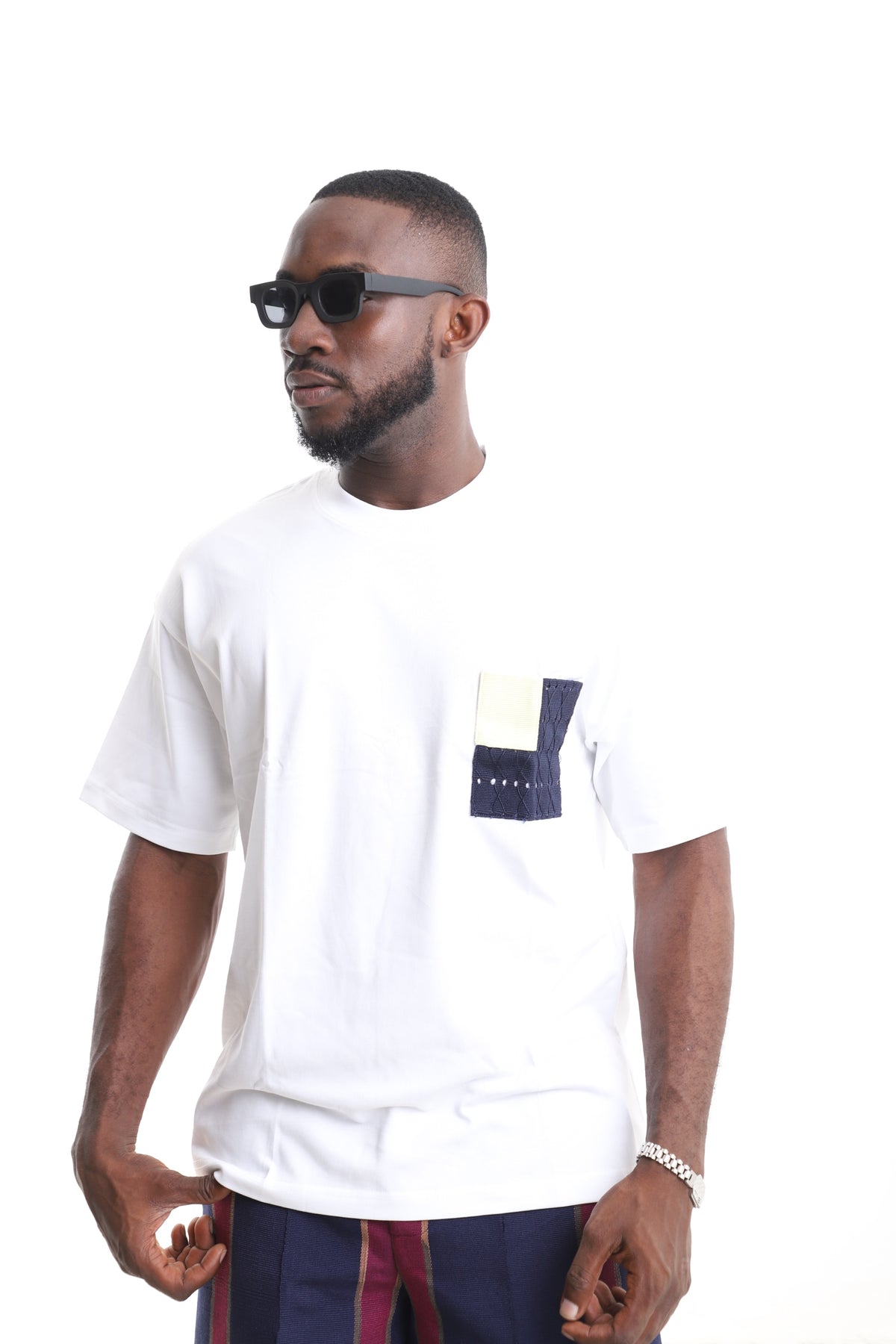 King Kaftan Contrast Pocket Oversized Pure Cotton T-Shirt – Front View – African men's fashion Nigeria