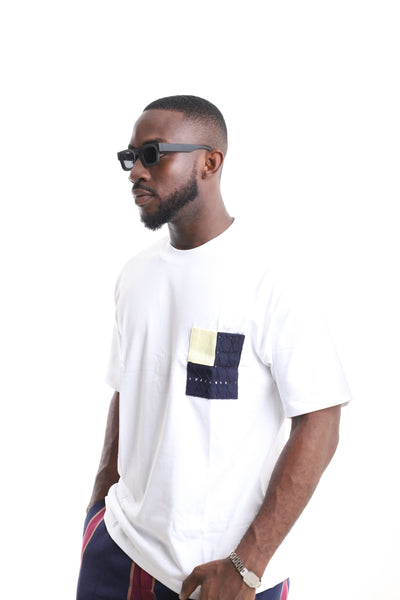 King Kaftan Contrast Pocket Oversized Pure Cotton T-Shirt – Patch Pocket Detail – African men's fashion Nigeria