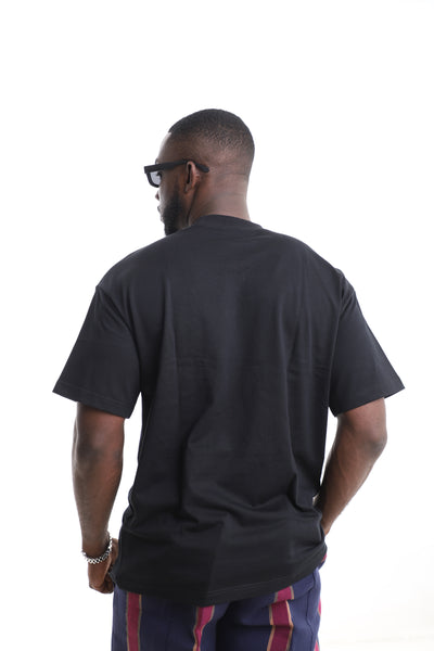 King Kaftan Patchwork Pocket Black Cotton T-Shirt – Back View – African men's fashion Nigeria