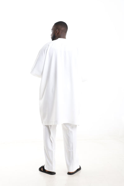 King Kaftan Ivory Embroidered Polished Cotton Traditional Danshiki Set – Back View – African men's fashion Nigeria