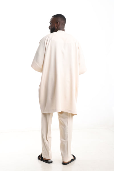 King Kaftan Cream Wool-Blend Traditional Danshiki Set – Back View – African men's fashion Nigeria