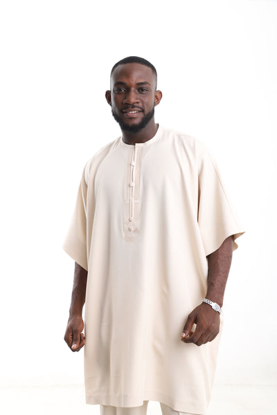 King Kaftan Cream Wool-Blend Traditional Danshiki Set – Detail View – African men's fashion Nigeria