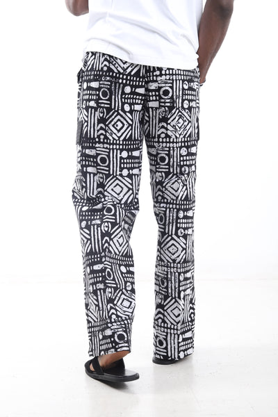 King Kaftan Geometric Print Cotton Adire Cargo Pants – Back View – African men's fashion Nigeria
