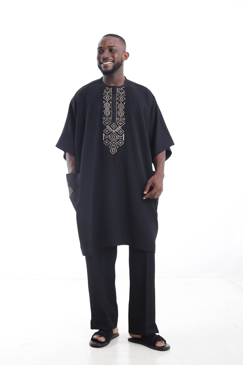 Embroidered Wool Blend Black Danshiki Traditional Wear Set