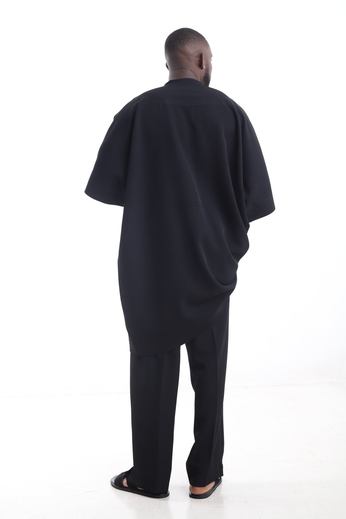 King Kaftan Star Embroidered Wool Blend Black Danshiki Traditional Wear – Back View – African men's fashion Nigeria