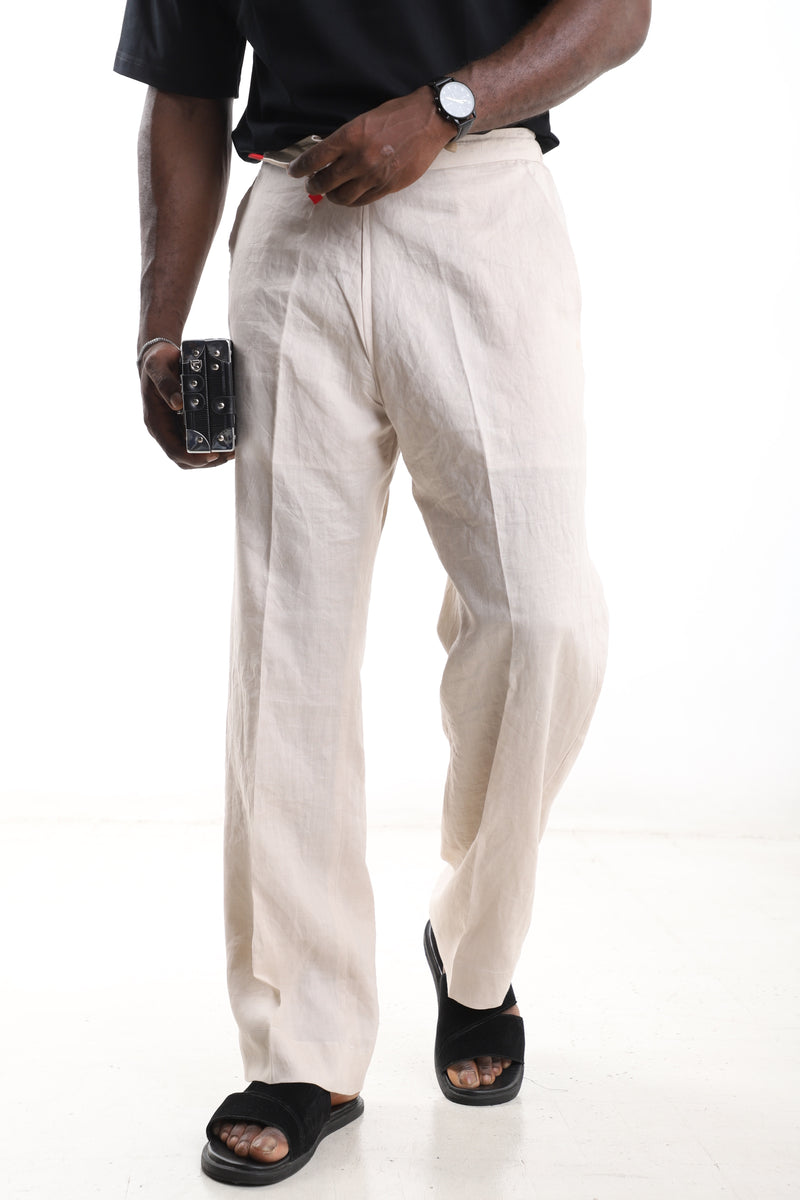 Light-Biege Linen Wide-Leg Pants