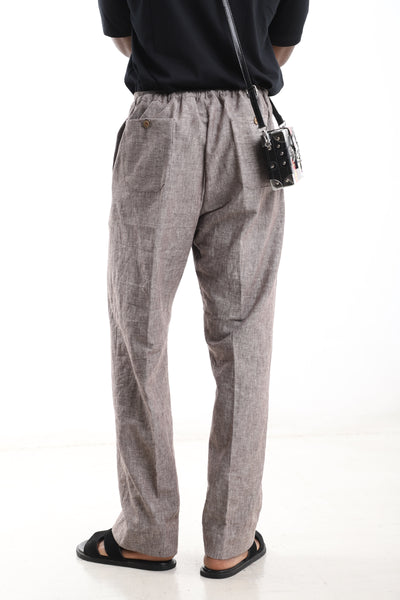 King Kaftan Drawstring Premium Melange Taupe Linen Wide-Leg Pants – Back View – African men's fashion Nigeria