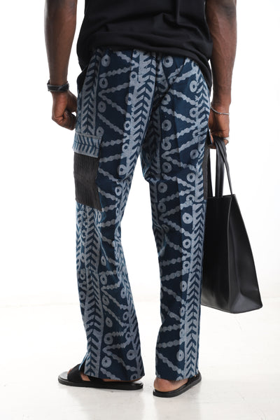 King Kaftan Indigo Batik Cotton Wide-Leg Adire Cargo Pants – Back View – African men's fashion Nigeria