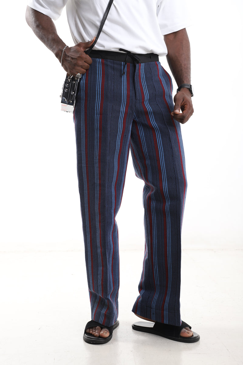 Striped Hand-Woven Cotton Aso-Oke Wide-Leg Pants