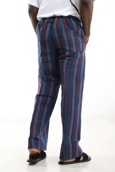 King Kaftan Striped Hand-Woven Cotton Aso-Oke Wide-Leg Pants – Back View – African men's fashion Nigeria