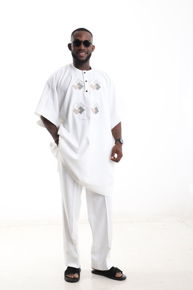 Embroidered Cotton White Danshiki Set