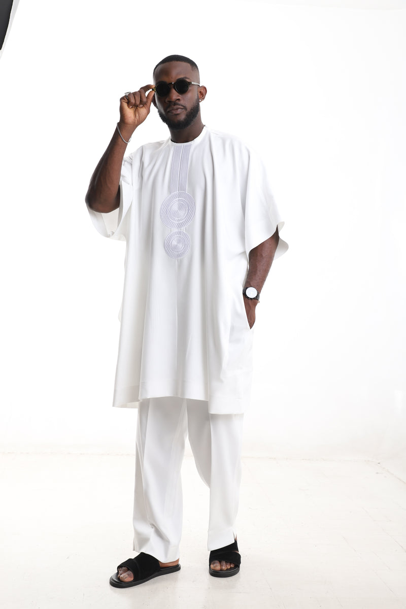 Embroidered Wool Blend White Danshiki Set