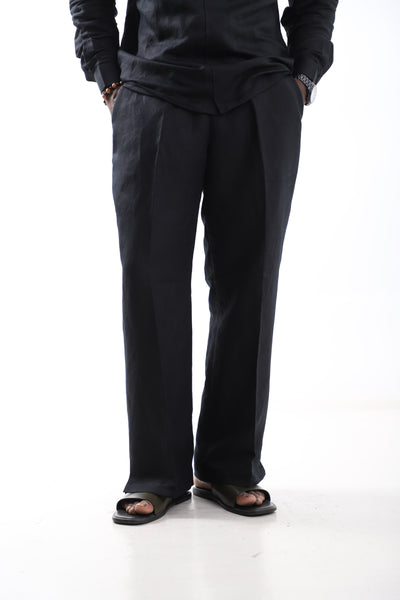 Black Linen Wide-Leg Trousers