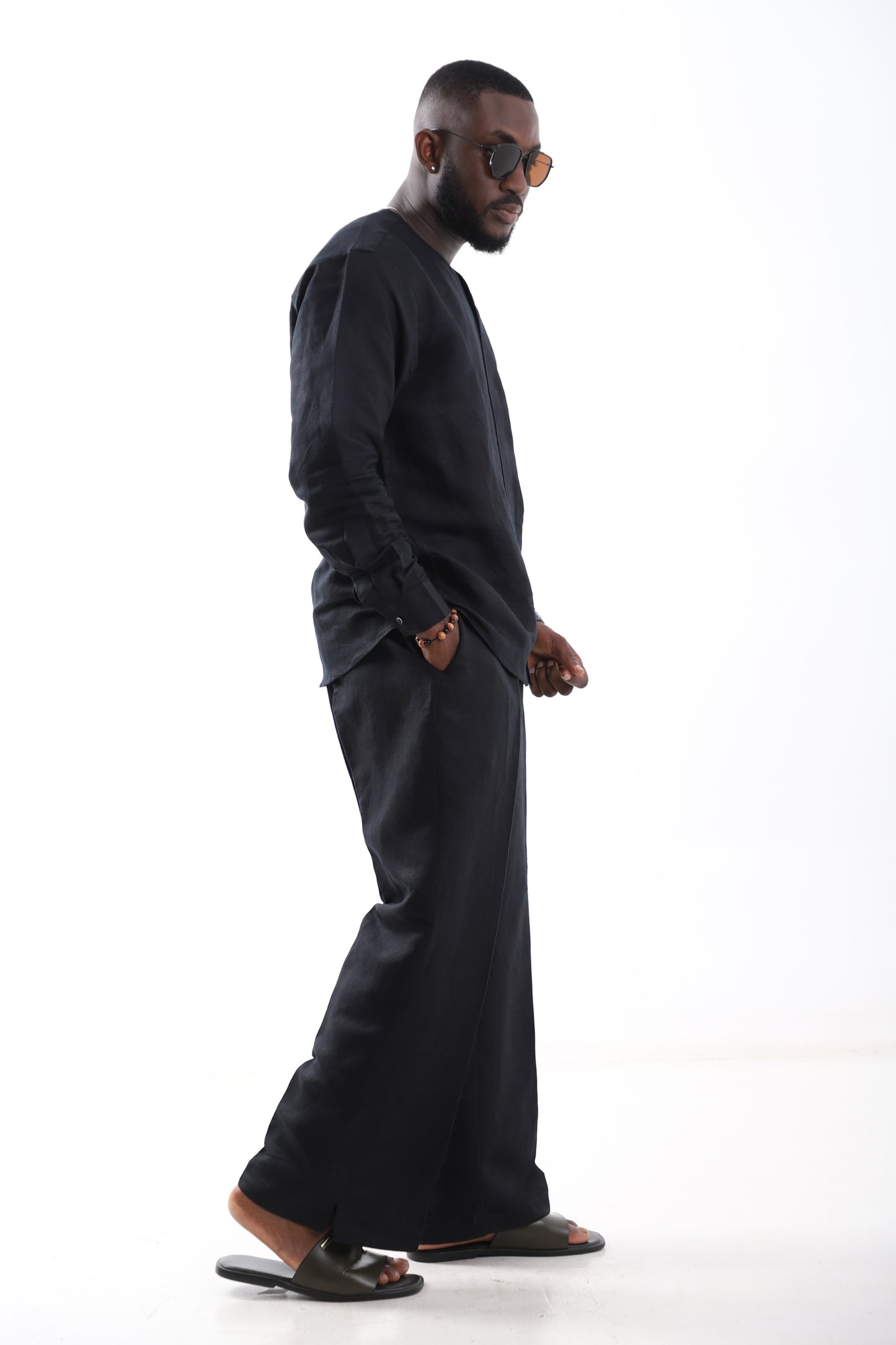 Black Linen Wide-Leg Trousers