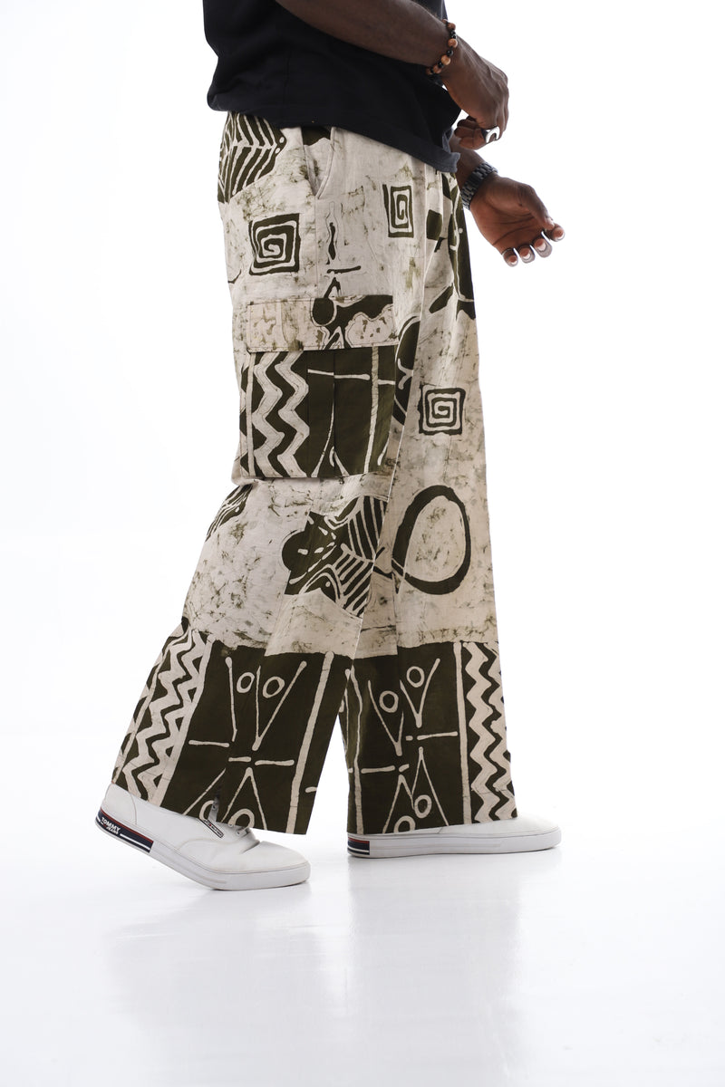 Heritage Adire Wide-Leg Cargo Pants