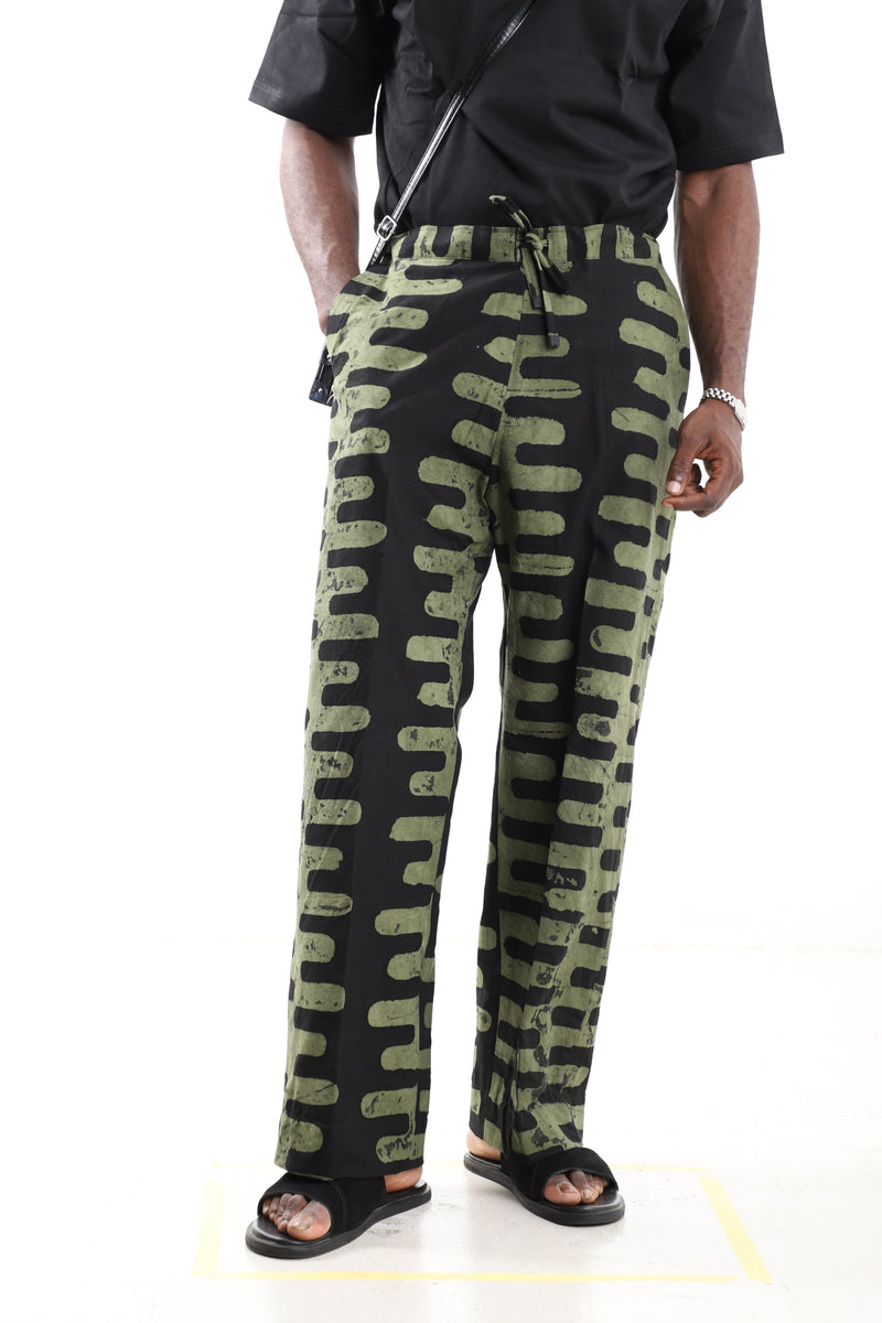 Batik Cotton Olive & Black Adire Pants