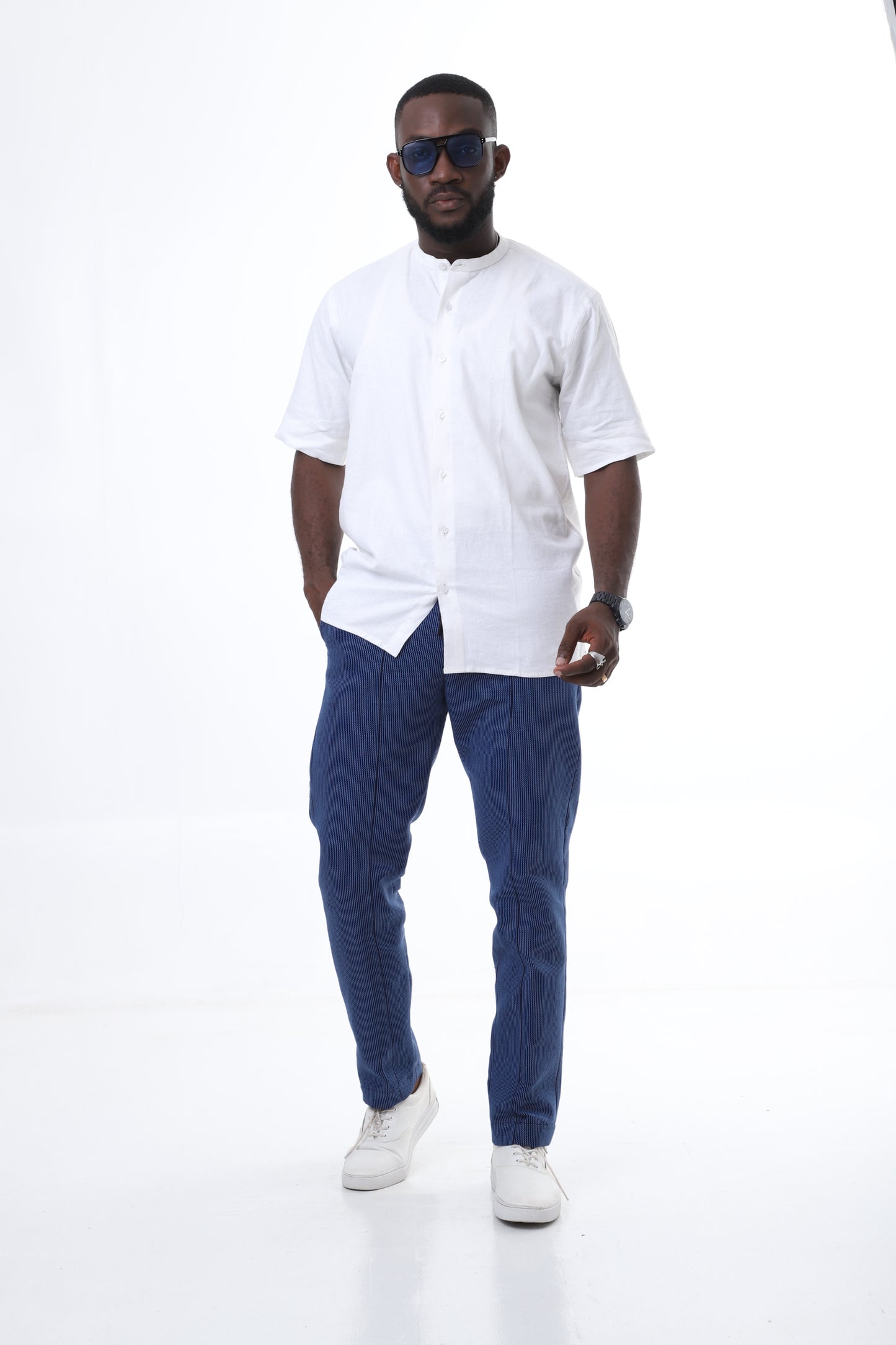The Classic Duo – Aso-Oke Trousers & White Linen Shirt Set