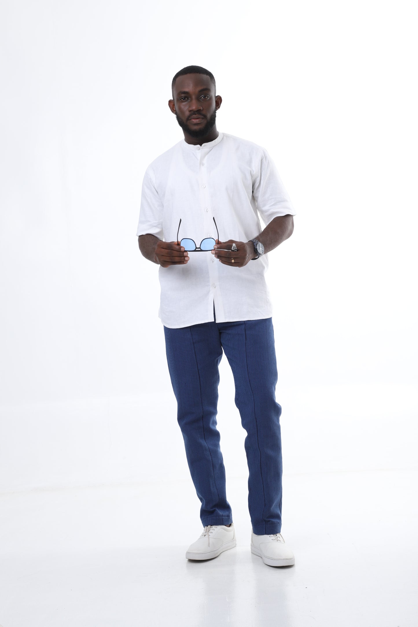The Classic Duo – Aso-Oke Trousers & White Linen Shirt Set
