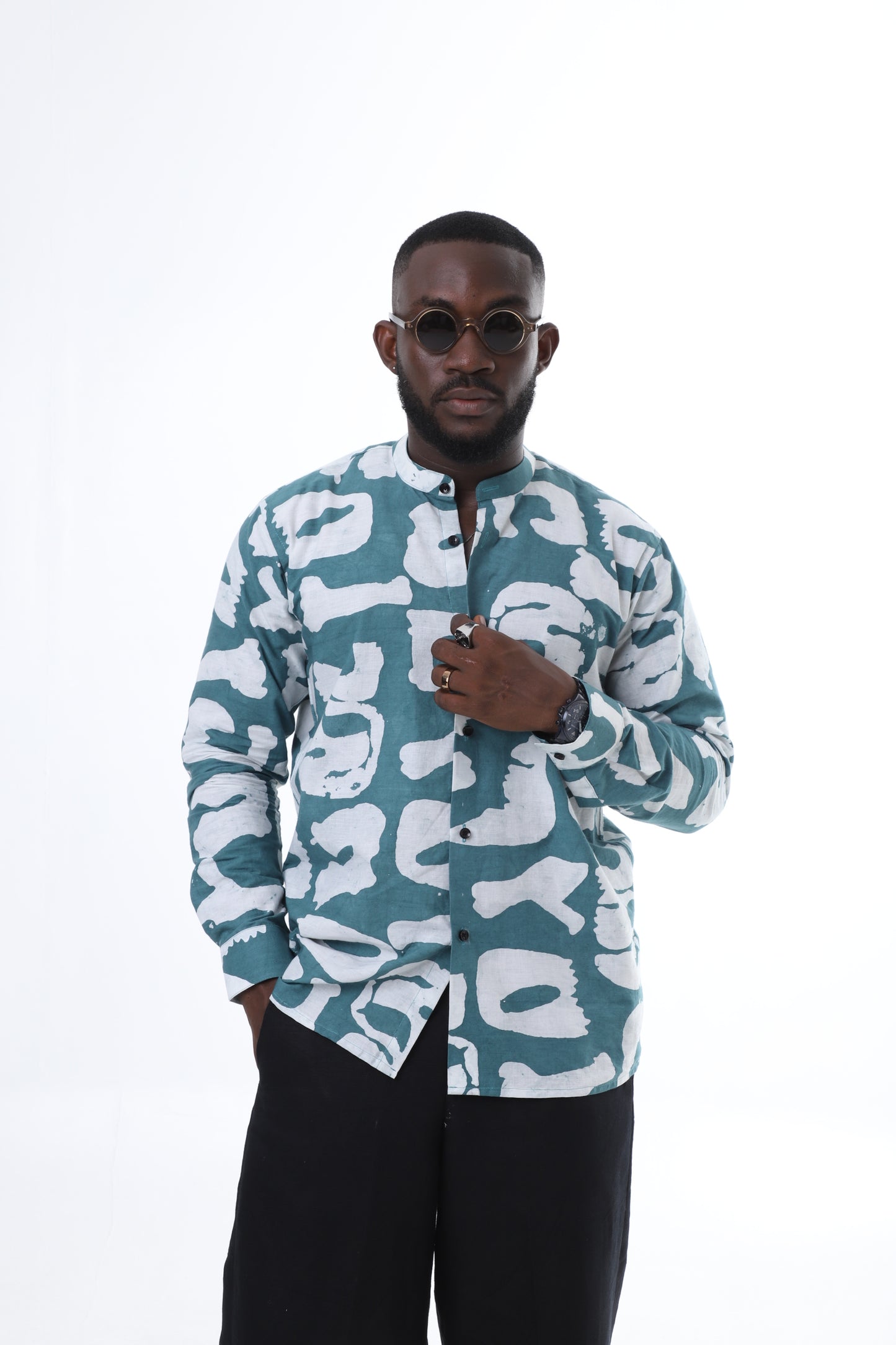 Green & White Adire Shirt