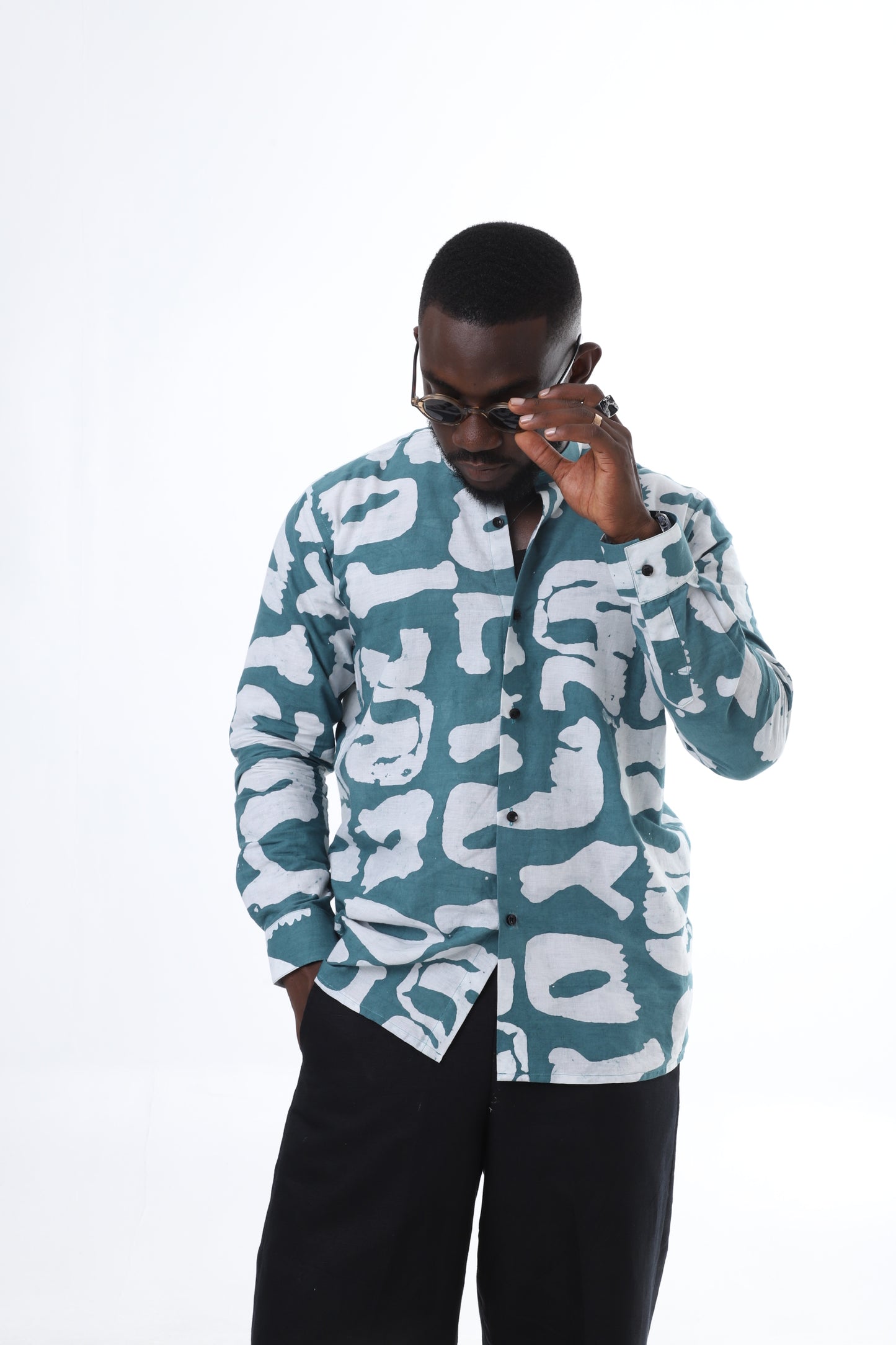 Green & White Adire Shirt